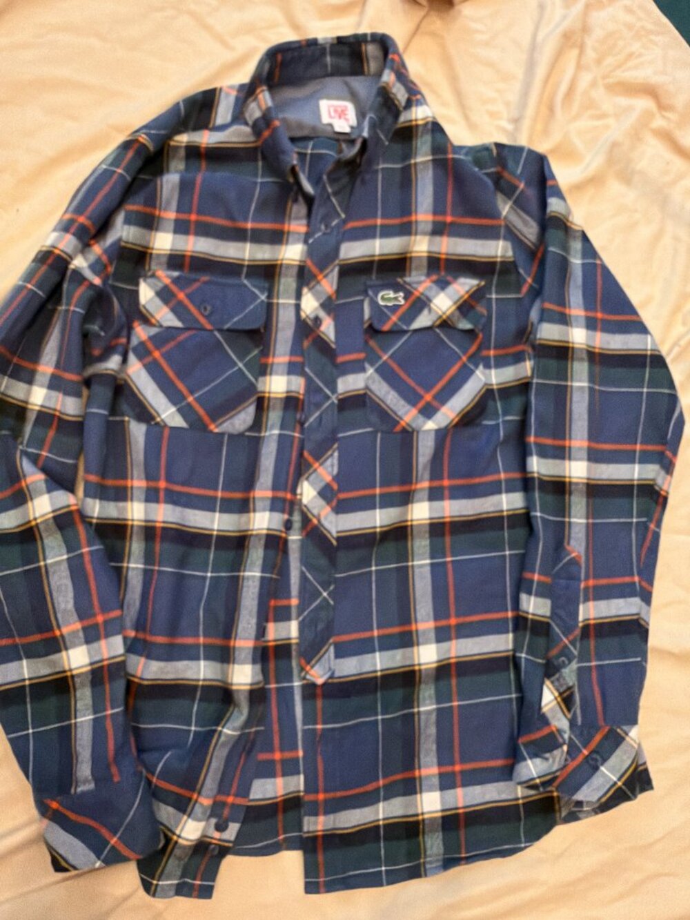 Lacoste L!VE Navy Plaid Flannel Shirt Size 39